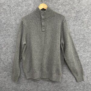 IZOD Sweater Men's Long Sleeve Gray Knitted Casual Preppy Button Mock Neck Large